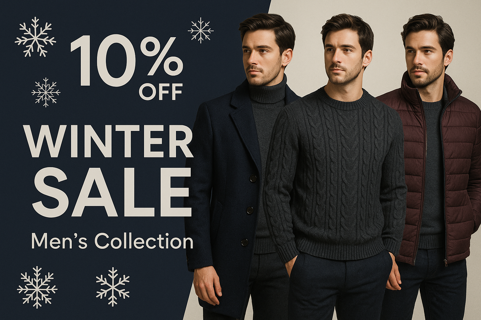need a banner for my store mens winter clothes 10 percent off on sale